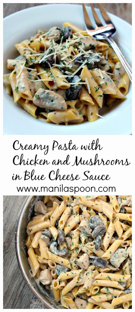 Couscous, Pasta With Chicken And Mushrooms, Blue Cheese Pasta, Pasta Sausage, Blue Cheese Recipes, Chicken And Mushrooms, Pasta With Chicken, Blue Cheese Sauce, Party Food Dessert