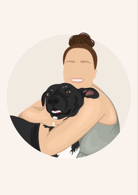 Dog And Owner Illustration, Dog And Owner Drawing, Mom Drawing, Logo Dog, Artist Birthday, Illustration Love, Pet Drawing, Dog Animation, Custom Portrait Illustration