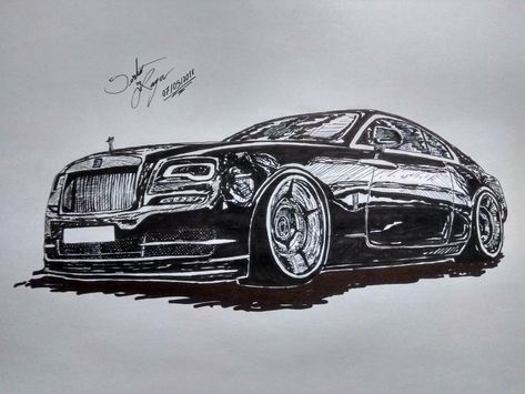 Rolls Royce Tattoo Design, Rolls Royce Tattoo, Rolls Royce Sketch, Rolls Royce Drawing, Sketch Cars, 2024 Tattoo, Rolls Royce Black, Cartoon Art Drawing, Cars Art