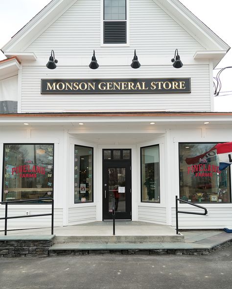 Painted Brick Storefront Store Fronts, Old General Store Exterior, General Store Decorating Ideas, Furniture Store Front Design, Old General Stores Exterior, Old General Store Fronts, Cottage Store Front Ideas, Farm Store Exterior, Country Market General Store