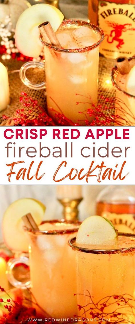 Spiked Apple Cider Fireball, Apple Cider Sangria Recipe Fireball, Apple Cider Caramel Vodka Fireball, Cider And Fireball Recipe, Carmel Apple Cider Fireball, Apple Cider Vanilla Vodka Fireball, Fireball Cider Cocktail, Fall Drinks With Fireball, Fireball And Coke Drink Recipes