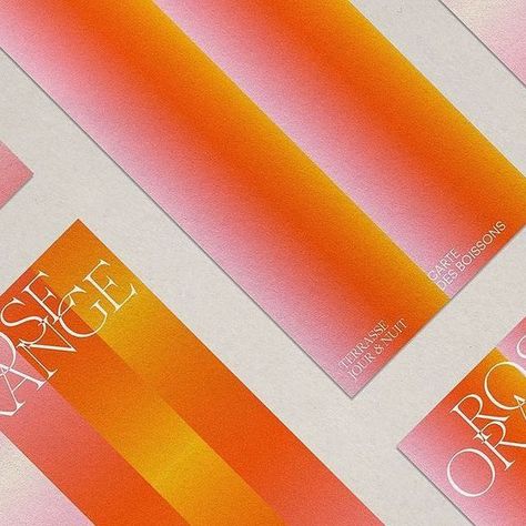 Design by Women on Instagram: "Beautiful branding by @hayley__lim with @baillat_studio created for RoseOrange summer terrace 🧡  ‘RoseOrange is the new summer terrace of the A5 group. Perched on the 44th floor of Place Ville Marie, RoseOrange takes its name and its graphic identity from the sunsets over which the terrace offers a breathtaking view. Built around gradients ranging from pink to orange, the identity is centred around an interlocked elegant serif that plays on counter-forms and a monogram where the O evokes a setting sun.  The graphic environment uses fun partitioning of gradients in order to create evolving patterns. The result is an identity that is both refined and festive, an invitation to celebrate the summer heat, cocktail in hand.’  Art Direction & Design: Hayley Lim Stu Art Deco Layout Design, Gradient Pattern Design, Pink Orange Branding, Summer Branding Design, Celebration Graphic Design, Elegant Design Graphic, Orange Branding Design, Coral Branding, Sunset Branding