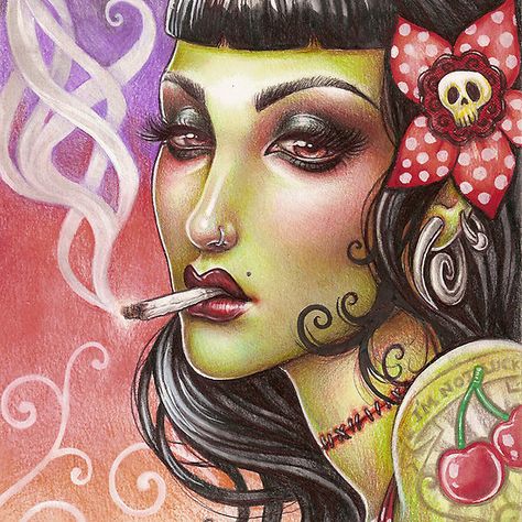 Zombies Can Smoke by Medusa Dollmaker Rockabilly Art, Horror Punk, Zombie Art, Art Photography Portrait, Zombie Girl, Beating Heart, Psychobilly, Great Tattoos, Doll Maker