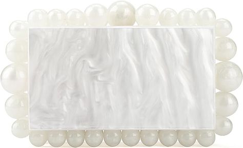 Cult Gaia white bridal clutch dupe! Pearl Clutch, Beige Purses, Acrylic Clutch, White Clutch, Clutch Purse Evening, Wedding Accessories Jewelry, Evening Handbag, Beaded Clutch, Evening Clutch Bag