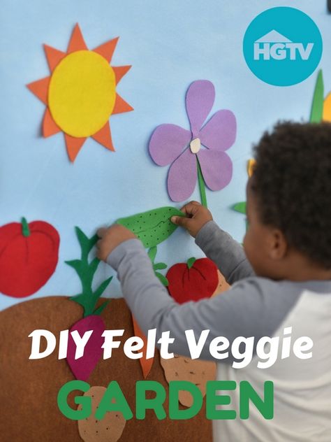 Watch: DIY Felt Veggie Board>> http://www.hgtv.com/videos/diy-felt-veggie-garden-0261909 Felt Board Templates, Diy Felt Board, Veggie Board, Felt Board Patterns, Easy Felt Crafts, Veggie Gardens, Flannel Board Stories, Flannel Boards, Felt Craft Projects