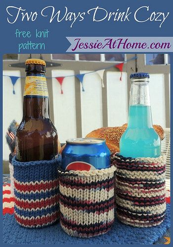 Two Ways Drink Cozy ~ Free #Knit Pattern by @jessieathome Kitchen Crafts Diy, Beer Cozy, Cup Cozies, Drink Cozies, Bottle Cozies, Holiday Knits, Patriotic Party, Kitchen Crafts, Cup Cozy