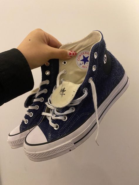 Blue Black White Aesthetic, Black Converse Aesthetic, Stussy Shoes, Stussy Converse, Stussy 8 Ball, Black White Aesthetic, Converse Aesthetic, Cool Shoes, Converse All Stars