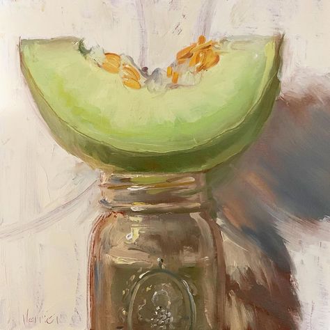 “Honeydew & Jar of Water” oil, 8x8 #art #painting #oilpainting #stilllife #stilllifepainting #allaprima #realism #melon #honeydew… Water Oil Painting, Honeydew Melon, Artistic Expression, Honeydew, Still Life Painting, Realism, Melon, Nail Inspo, Still Life