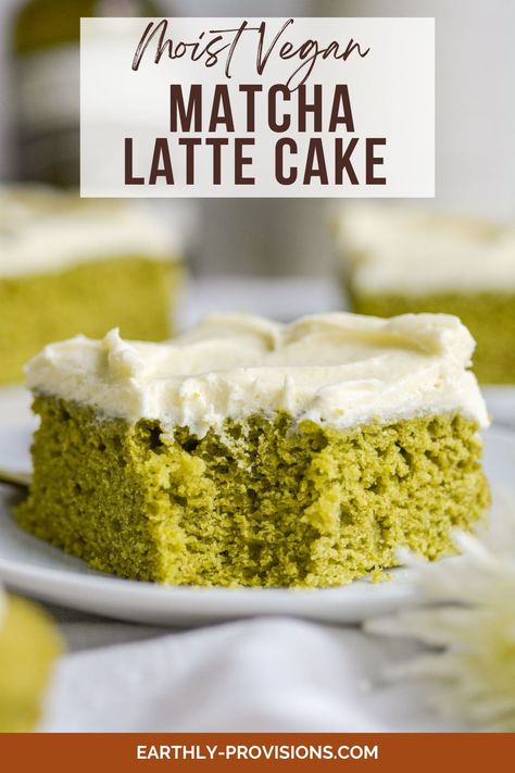 This Vegan Matcha Cake is moist and tender and full of matcha flavor! Its topped with a simple and delicious fluffy vegan vanilla frosting for a cake that tastes like a matcha latte. Matcha Cake Vegan, Matcha Layer Cake, Vegan Matcha Cake, Vegan Matcha Cake Recipe, Matcha Cake Recipe, Vegan Vanilla Frosting, Vegan Matcha Latte, Fluffy Vanilla Frosting, Vegan Cake Frosting