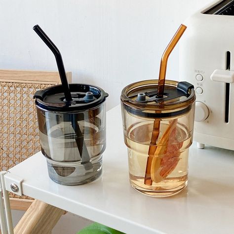 Cups With Straws, Glass Iced Coffee Cup, Coffee Cup With Lid, Glass Coffee Cups, Glass Coffee Mugs, Heat Resistant Glass, Iced Coffee Cup, Cup With Lid, Glass Water Bottle