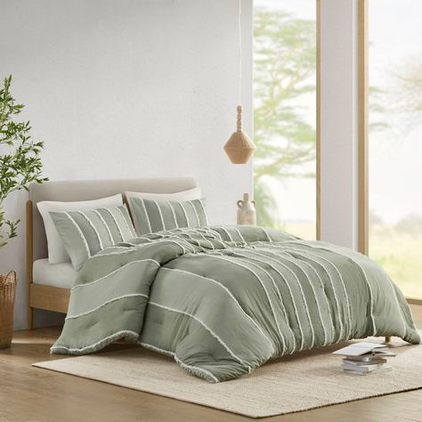 INK+IVY Shay 3 Piece Striped Cotton Comforter Set - Bed Bath & Beyond - 40817571 Boho Duvet Cover, Cotton Comforter Set, Striped Duvet, Striped Duvet Covers, White Duvet Covers, Cotton Comforters, Bedding Stores, Bed Sets, Queen Comforter