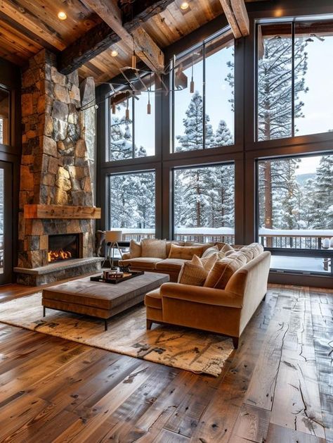 Log Houses Log Cabin Family Room, Mountain House Interior Design, Cabin Family Room, Cabin Entryway, Mountain House Interior, Log Cabin Exterior, Modern Log Cabin, Log Houses, Cabin Exterior