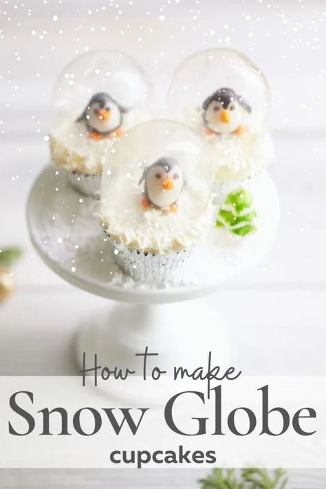 The first time I saw Snow Globe Cupcakes with Gelatin was on The Great British Baking Show! I had no idea such a thing existed. It’s so cool that these gelatin bubbles are edible and so cool-looking. I made mine two ways, one with Knox Gelatin and premium gelatin sheets. Naturally, I wanted the clearest snow globe, so make sure to find out which one turned out the best. Snow Globe Cupcakes Gelatin Bubbles, Gelatin Bubbles How To Make, Edible Snow Globes, Christmas Bake Off Ideas, Gelatine Bubbles, Edible Bubbles, Easy Christmas Treats Recipes, Make Your Own Snow Globe, Globe Cupcakes