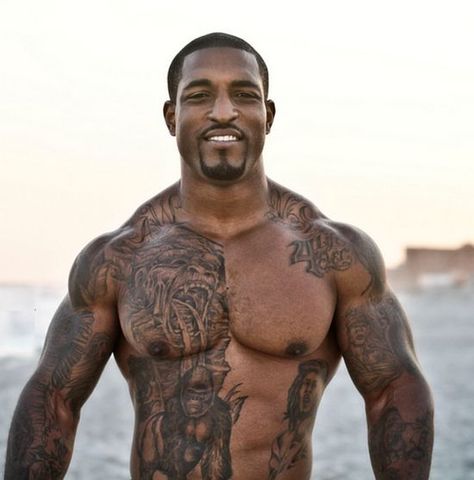 Muscular Tattoo, African Sleeve Tattoo, Full Chest Tattoos, Black Men Tattoos, African Tattoo, Muscle Tattoo, Chest Tattoo Men, Dark Men, Muscular Men