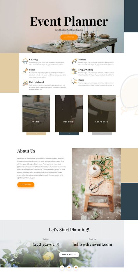 Event Planner Website Design, Event Planner Website, Webpage Design Layout, Event Planning Brochure, Event Planning Portfolio, Event Planers, Planner Website, Event Planning Branding, Event Brochure