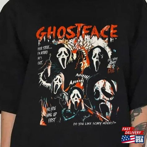 Ghostface Vintage Halloween T-Shirt Retro Horror Movie Lover Scream Shirt Hoodie Check more at https://musictrendingtees.com/product/ghostface-vintage-halloween-t-shirt-retro-horror-movie-lover-scream-shirt-hoodie/ Scream Shirt, Horror Movie T Shirts, Emotional Messages, Scream Movie, Retro Horror, Halloween Hoodie, Movie Shirts, Movie Lover, Movie T Shirts