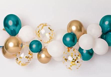 Teal Party Decorations, Birthday Decorations Women, White Gold Balloons, Teal Gold Wedding, Gold Bridal Shower Decorations, Gold Balloons Decorations, Teal Balloons, Gold Engagement Party, Teal Party