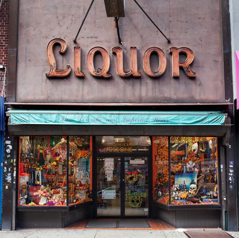 Alcohol Shop, Astoria Queens, Liquor Shop, Storefront Signs, Vintage Restaurant, Digital Art Beginner, Shop Fronts, Wine Store, Bar Design Restaurant