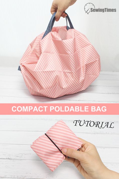 Folded Shopping Bag Pattern, Folding Bags Diy, Diy Folding Shopping Bag, Fold Up Shopping Bag Pattern, Sewing Simple Bag, Shupatto Bag Diy, Folding Bag Pattern, Foldable Tote Bag Pattern, Sewing Pattern Making