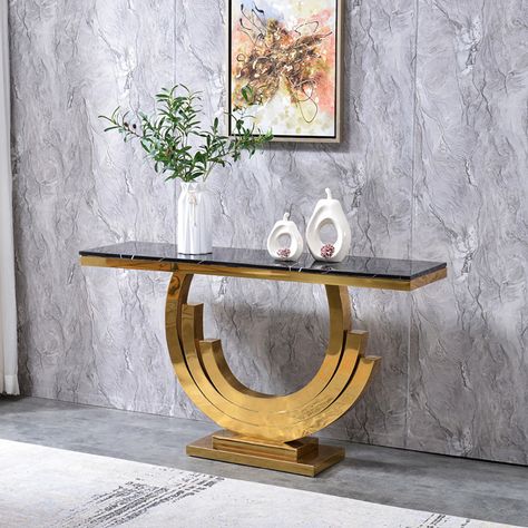 Gold & Black Marble Console Table Narrow Rectangular Entryway Table Black Marble Console, Console Table Narrow, Marble Console Table, Hallway Console, Black And Gold Marble, Marble Console, Console Table Hallway, Narrow Console Table, Hallway Table