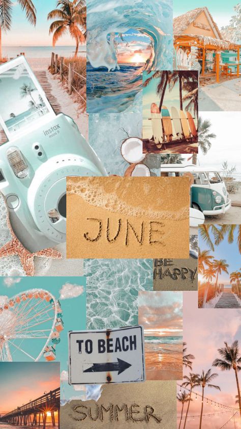 June Collage, Surfing Wallpaper, Summer Prints Wallpaper, Green Aesthetic Tumblr, Preppy Aesthetic Wallpaper, Summer Beach Wallpaper, Beautiful Summer Wallpaper, Wallpaper Iphone Boho, Cute Summer Wallpapers