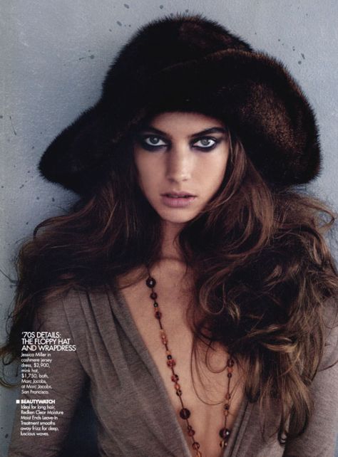 Jessica Miller for Elle US July 2004 Jessica Miller, Piercing Eyes, High Fashion Models, Elle Us, Cashmere Dress, Model Face, Best Model, Photoshoot Poses, Plunging Neckline