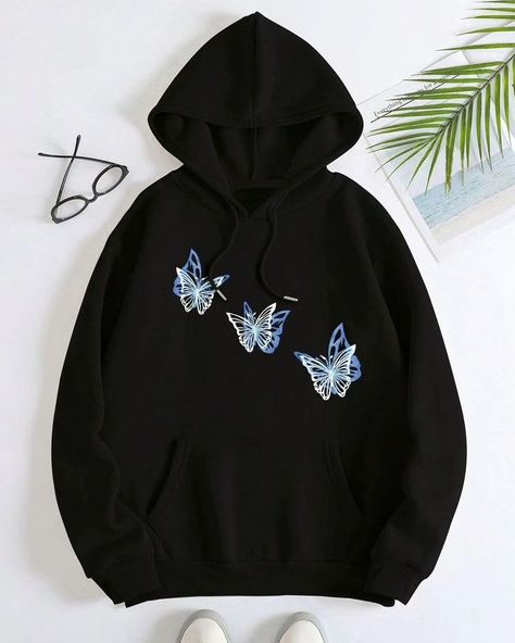 Cute Sweatshirts Aesthetic, Cool Hoodies Designs Unique, Hoodies Amazon, Cute Hoodies, Aesthetic Hoodies, Hoodies Womens Fashion, Thermal Hoodie, Fabric Butterfly, Stylish Hoodies