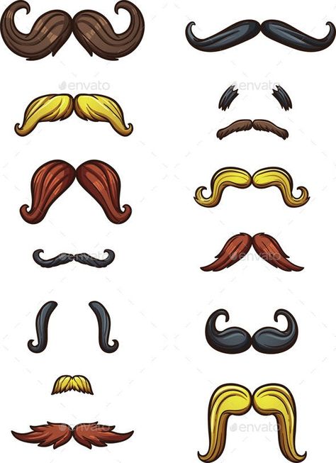 Cartoon Mustaches by memoangeles | GraphicRiver Mustache Drawing, Mustache Art, Cartoon Noses, Beard Cartoon, Hipster Mustache, Long Mustache, Cartoon Mouths, Kitten Drawing, Drawing Cartoon Faces