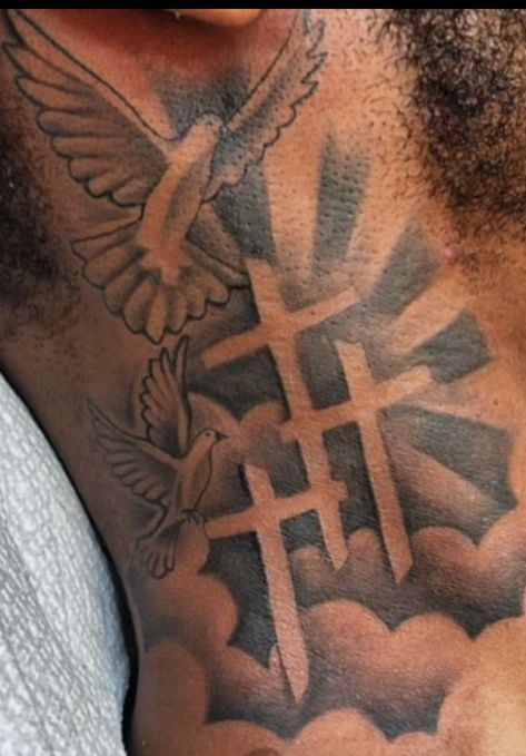 Red Cross Neck Tattoo, Chrome Heart Neck Tattoo, Neck Tattoo For Guys Birds, Praying Hands Neck Tattoo, Humble Neck Tattoo, Black Male Neck Tattoos, Small Men Neck Tattoos, Cross Tattoo For Men Neck, 1981 Tattoo Ideas