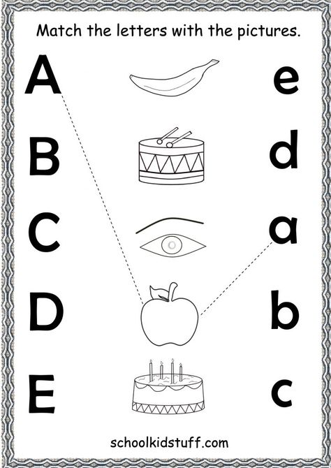 A To I Worksheet, E V S Worksheet For Nursery, Match The Letters With Pictures, English Matching Worksheet For Nursery, Match The Words With Pictures, Letters Revision Activities, Upper Kg English Worksheet, English Sheets Kg1, Letter Revision Activities