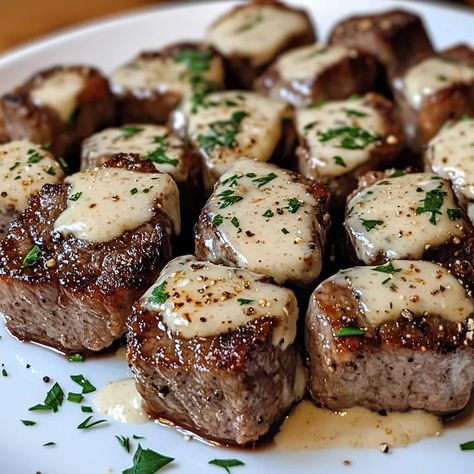 Garlic Butter Steak Bites with Parmesan Cream Sauce Recipe Steak Bites Mushrooms, Garlic Butter Steak Bites With Parmesan Cheese Sauce, Garlic Parmesan Beef Tips, Garlic Butter Steak Bites With Creamy Parmesan Sauce, Instapot Garlic Butter Steak Bites, Filet Mignon Steak Bites, Garlic Parm Steak Bites, Sauteed Steak Bites, Garlic Butter Steak Bites With Parmesan Cream Sauce Recipe