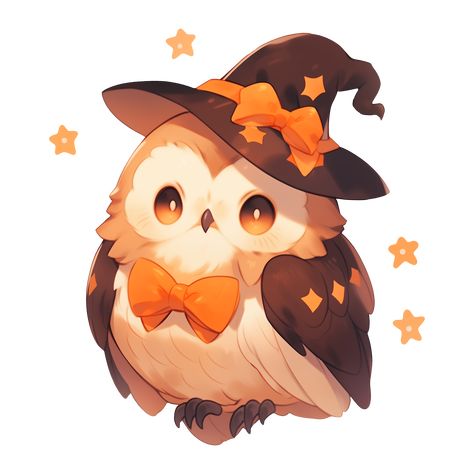 Cute Kawaii Magical Halloween Owl Sticker Cute Mystical Animals, Cute Owls Drawing, Owl Artwork Illustrations, Graypillow Art, Owl Character Design, Owl Anime, Halloween Character Design, Art Observation, Owl Kawaii