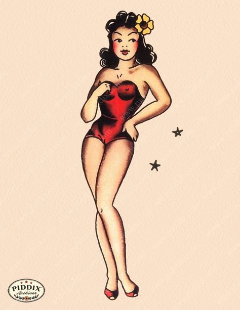 Traditional Tattoo Pin Up Girl, Plus Tattoo, Hula Girl Tattoos, Traditional Tattoo Pin Up, Sailor Jerry Rum, Wonder Woman Tattoo, Sailor Jerry Tattoo Flash, Tattoo Poster, Pin Up Girl Tattoo