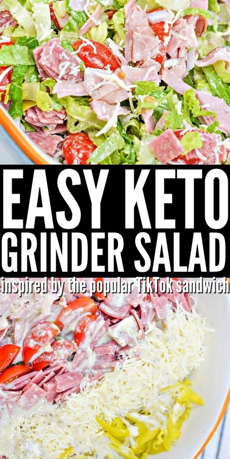 Keto Grinder Salad, Tiktok Grinder Sandwich, Tiktok Grinder, Grinder Salad, Grinder Sandwich, Keto Salad, Breakfast Low Carb, Filling Lunch, Low Carb Salad