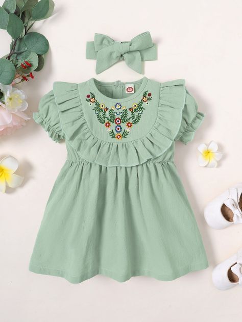 Green Cute  Short Sleeve Cotton Floral Smock Embellished Non-Stretch Summer Baby Clothing Baby Frock Designs, Garments Design, Baby Dress Embroidery, Cotton Frocks For Kids, Newborn Baby Dresses, Frocks For Kids, Frock Designs, Kids Garments