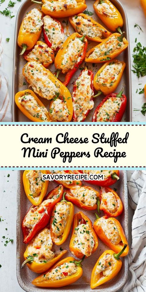 Bell Pepper Finger Food, Finger Side Dishes, Easy Stuffed Mini Peppers, Stuffed Snack Peppers, Easy Appetizers Veggie, Pepper Cream Cheese Stuffed, Stuffed Pepper Bites, Recipe For Appetizers, Recipes For Mini Peppers