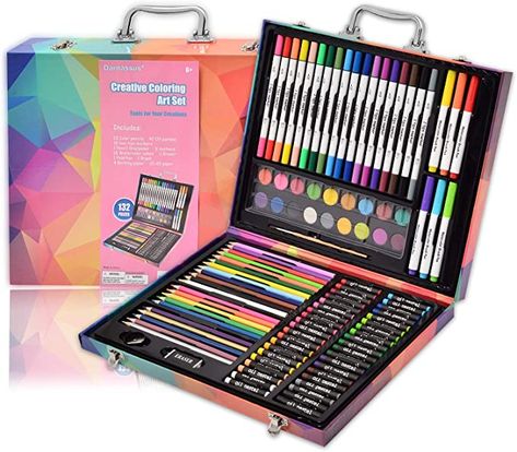 Amazon.com: Darnassus 132-Piece Art Set, Inspiration Art Case Coloring Set, Deluxe Professional Color Set, Crafts for Kids Ages 8-12, with Compact Portable Case Watercolor Cakes, Art Kits For Kids, Watercolor Cake, Art Pencils, Disney Nails, Color Kit, Art Case, Oil Pastels, Coloring Markers