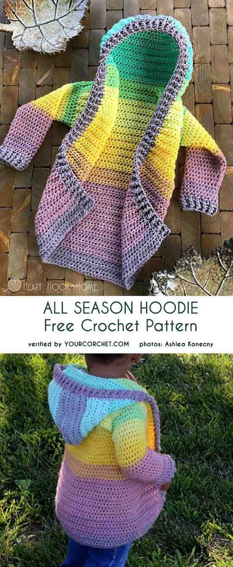 All Season Hoodie For Kids and Adults Free Crochet Pattern Crocheted Sweaters, Crochet Cardigan Free, Crochet Jacket Pattern, Crochet Cardigan Pattern Free, Crochet Hoodie, Poncho Crochet, Crochet Sweater Pattern Free, Crochet Baby Cardigan, Crochet Toddler