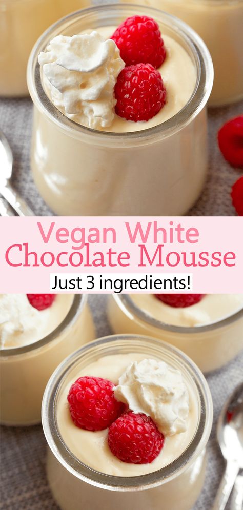 White Chocolate Mousse Recipe, Lactose Free Desserts, Dairy Free White Chocolate, 3 Ingredient Recipe, White Chocolate Desserts, Chocolate Covered Katie, Mousse Chocolate, Vegan White Chocolate, Peanut Butter Mousse