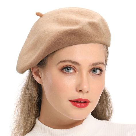 Wheebo Wool Beret Hat,Solid Color French Style Winter Warm Cap for Women Girls Lady Preppy Birthday Gifts, Artist Hat, Wool Beret, Berets Cap, Coachella Festival, Wool Berets, Spring Boho, Style Winter, Beret Hat