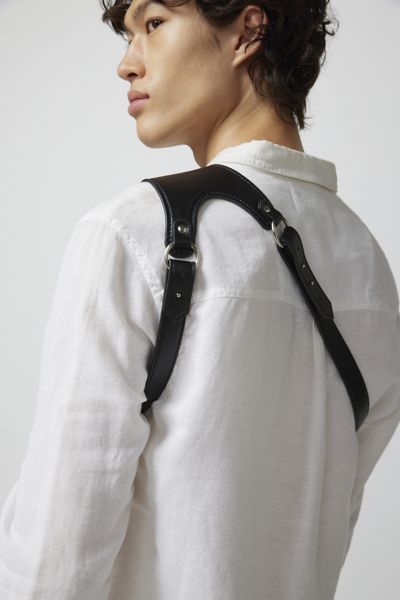 Leather look shoulder harness with adjustable length straps. Content + Care Spot clean Imported | Ronan Shoulder Harness in Black, Men's at Urban Outfitters Tactical Harness, Harness Outfit, Chest Bag Men, Shoulder Harness, Harness Fashion, Chain Harness, Uni Outfits, Leather Harness, Body Harness