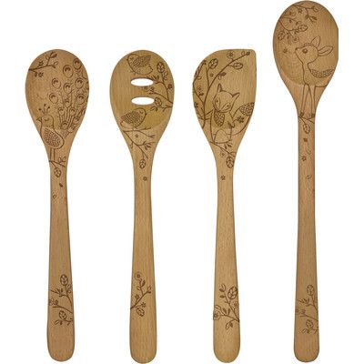 Talisman Designs 4 Piece Woodland Design Spoon Set Wood Burn Spoons, Spoon Crafts, Wooden Kitchen Utensils, Woodburning Projects, Wood Burning Crafts, Spatula Set, Wood Burning Art, Etched Designs, Natural Oil