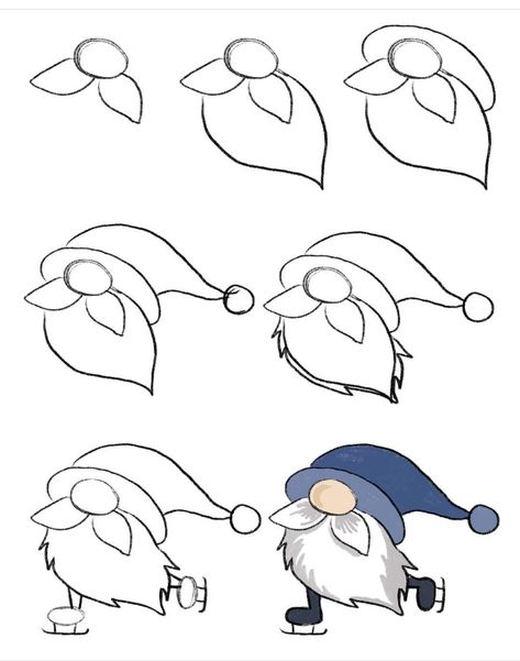 How To Draw A Gonk, Cute Easy Christmas Drawings Gnome, Christmas Gnome Drawing Easy, Gnome Doodle, Easy Christmas Gnome Painting, Cute Easy Christmas Drawings, Easy Christmas Doodles, Christmas Drawing Easy, Easy Gnome Drawing