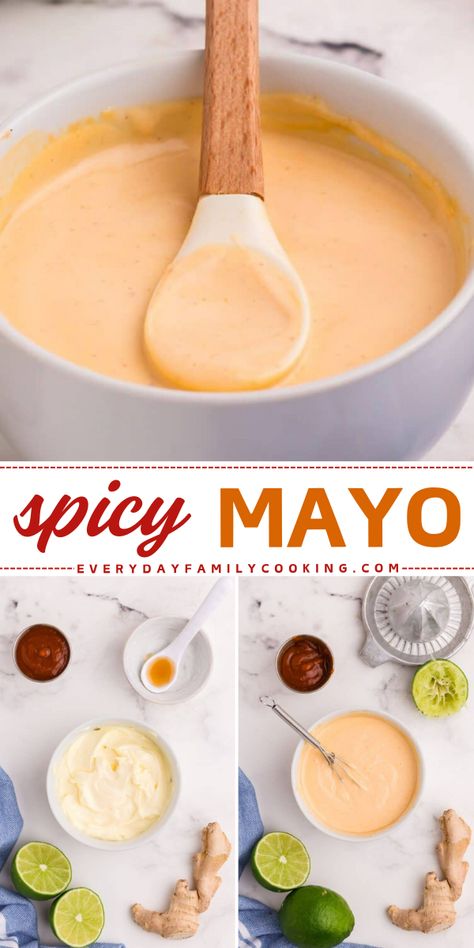 My spicy mayo recipe is a creamy and smooth sauce made with simple ingredients. It packs on the spiciness to amp up the flavor of anything it's added to! Dukes Mayo Recipes, Sushi Mayo Sauce, Homemade Sauces Recipes, In And Out Sauce, Mumbo Sauce, Spicy Mayo Recipe, Burger Sauces Recipe, Easy Sauce Recipe, Sushi Recipes Homemade