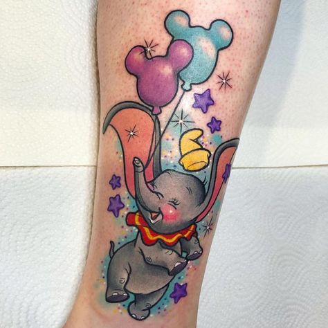 Disney Dumbo Tattoo, Grandchildren Tattoo Ideas, Disney Dumbo Art, Disney Tattoos For Men, Dumbo Tattoo, Grandchildren Tattoos, Minnie Tattoo, Disney Inspired Tattoos, Disney Sleeve Tattoos