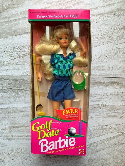 Golf Date Barbie Doll Golf Barbie Costume, Golf Barbie, 1990s Barbie Dolls, Golf Date, Totally Hair Barbie, Barbi Benton, Barbie Sets, Barbie Costume, Girls Diary