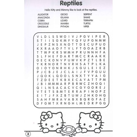 Hello Kitty Word Search, Easy Word Search For Kids, Hello Kitty And Her Friends, Cartoon Lizard, Hello Kitty Games, Hello Kitty Book, Easy Word Search, Word Search For Kids, Hello Kitty Colouring Pages