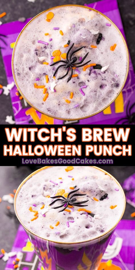 Witch's Brew Halloween Punch pin collage Halloween Punch For Kids, Halloween Party Punch, Halloween Punch Recipes, Jolly Ranchers Candy, Halloween Punch, Kids Punch, Birthday Cake Decorating Ideas, Halloween Sprinkles, Punch Recipe