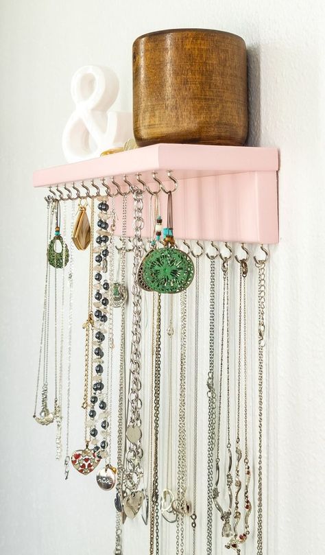 **JEWELRY ORGANIZERS MADE TO ORDER** Just like the one pictured above. ****THIS LISTING IS FOR THE SHELF JEWELRY ORGANIZER**** Check out our other Jewelry Organizer Styles! https://www.etsy.com/shop/WoodSignatureDesigns?ref=seller-platform-mcnav This shelf jewelry organizer is Shown in Ballerina finish and Silver hooks. Special features on this item (shown) include a deep shelf and 24 hooks to hold all the items you wish to hang. **You are able to choose between many stain or paint colors a Wall Jewelry Display, Jewelry Wall Display, Hanging Jewelry Storage, Deep Shelf, Necklace Hooks, Diy Room Decor Videos, Earring Hanger, Bracelet Storage, Jewelry Organizer Wall