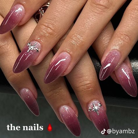 Nessa Nails, Goth Cyberpunk, Cute Red Nails, Nail Education, Concert Nails, Dark Pink Nails, Ombre Burgundy, Plum Nails, December Nails